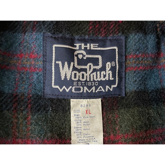 VTG Woolrich Woman Wool Coat Plaid Lined Button Up Womens Size XL Red USA Made - Picture 8 of 8